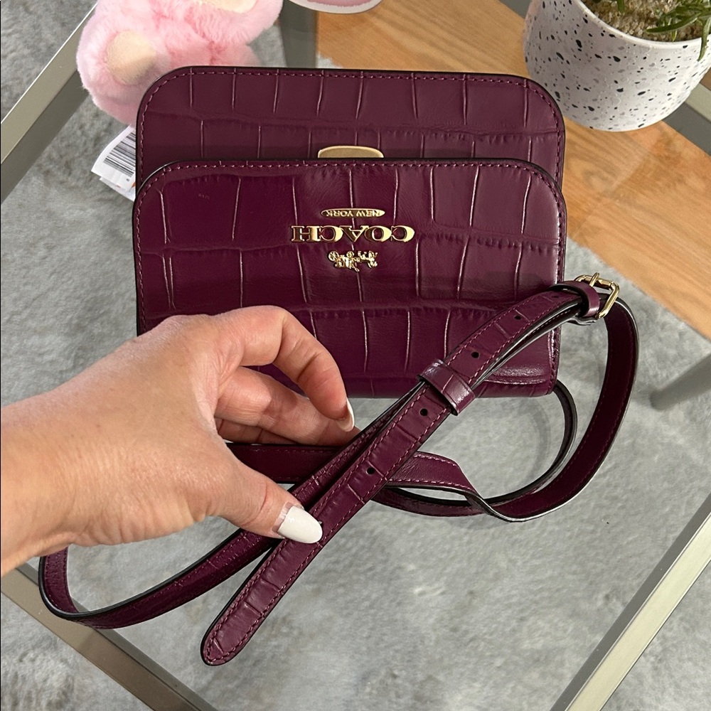Coach Plum Croc-Embossed Crossbody Bag - Picture 6 of 12